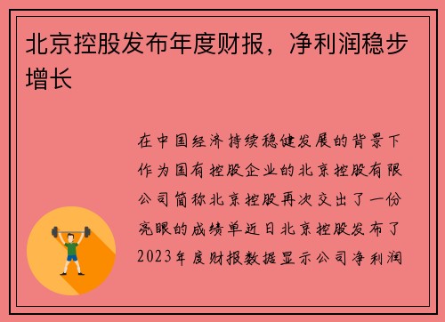 北京控股发布年度财报，净利润稳步增长