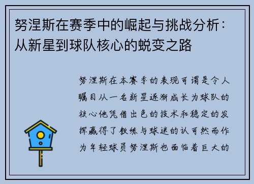 努涅斯在赛季中的崛起与挑战分析：从新星到球队核心的蜕变之路